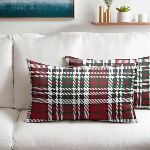 Christmas Plaid Lumber Pillow Covers 12x20 Set of 2 Red Highly Absorbent - Image 2