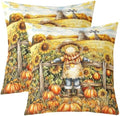 Manfei Cute Scarecrow Reversible Print Pillow Covers 2 Pack,Fall Pumpkin Sunflower Yellow Orange Decorative Cushion Covers 16"x16",Rustic Farmhouse Cabin Autumn Harvest Pillow Covers,2 Pack by Manfei
