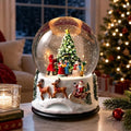 Christmas Snow Globe Lantern Water Glittering Santa Sleigh Crown with Music, USB Lined/Battery Operated Lighted Lantern for Christmas Festival Decoration Gifts by Qualdout