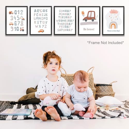 Cute Transportation Vehicle Art Car Prints Wall Art Nursery Decor Boys Room Decor Track Road Alphabet Posters Artwork for Home Son Bedroom Playroom Nursery Wall Decoration (8"x10"，6Pcs, Unframed) - Image 5