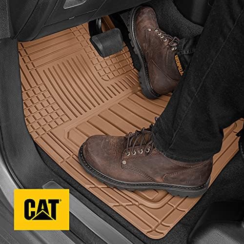 Cat® ToughLiner™ Beige Car Floor Mats - Heavy Duty Trim to Fit Floor Mats for Trucks - All-Weather Truck Accessories & Odorless Rubber Automotive Floor Mats - Car Mats & SUV Floor Liners for Car