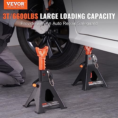 VEVOR Jack Stands, 3 Ton (6,000 lbs) Capacity Car Jack Stands Double Locking, 10.8-16.3 inch Adjustable Height, for Lifting SUV, Pickup Truck, Car and UTV/ATV, Red, 1 Pair