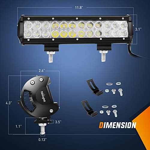 Nilight Led Light Bar 12 Inch 72W Spot Flood Combo Off Road Fog Lights Driving LED Pods with Off Road 16AWG Wiring Harness Kit - 1 Lead for Truck ATV UTV SUV Boat
