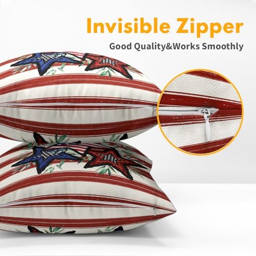 4th of July Pillow Covers 16x16 Set of 2, Patriotic Throw Pillow Covers Independence Memorial Day Pillowcase, Summer Stripes Decorative Fourth of July Cushion Case Couch for Indoor Outdoor Home Decor - Image 5