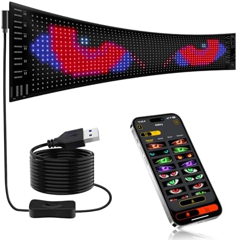 Super RGB LED Devil Eye Lights for Windshield 15"x4" [Advanced Chip, 100% Synced Dual Screen] Dynamic Flexible Programmable Custom LED Eyes Display for Car Motorcycle Window with Remote & APP Control