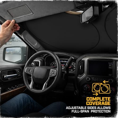Windshield Sun Shade for GMC Sierra 2500 2015-2019, Foldable Front Window Sunshade, UV Heat Blocker, Interior Protection Sun Shield, Keeps Truck Cab Cool, Heavy-Duty Truck Accessory - Beige