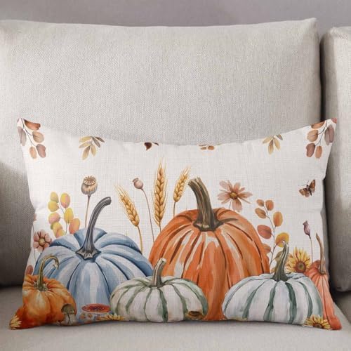 Pillow Covers 12x20 Inch Fall Thanksgiving Pumpkin Rustic Sunflower Botanical Leaves Linen Soft Brushed Microfiber Pillowcases with Hidden Zipper Closure Bed Pillow Shams for Bedroom Sofa Car - Image 2