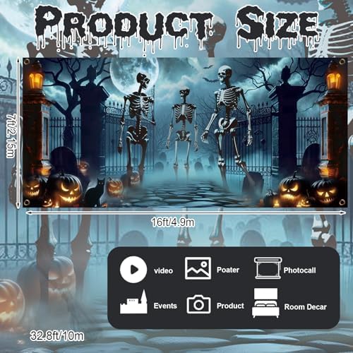 Preboun Skeleton Halloween Garage Door Decorations Cover Outdoor 7x16 ft - Image 2