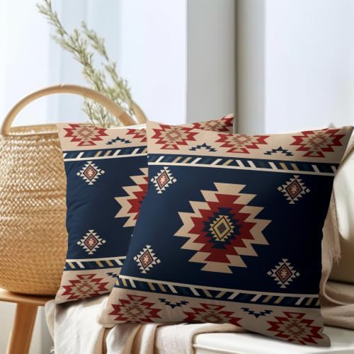 Sweetshow Blue Aztec Southwest Pillow Covers Set of 2 Linen 24x24 Inches - Image 7