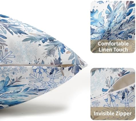 Christmas Pillow Covers 12x20 Set of 2 Decorations Blue White Snowflakes Throw Pillow Covers Decorative Vintage Winter Pillow Case Farmhouse Rustic Pillowcases Cozy Soft for Sofa Bed Chair Home Decor - Image 5