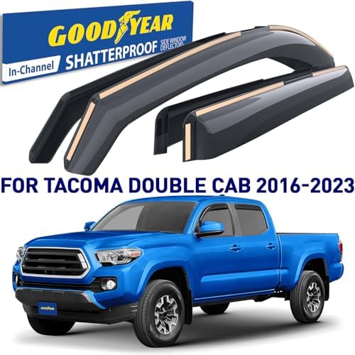 Goodyear Shatterproof in-Channel Window Deflectors for Trucks Toyota Tacoma 2016-2023 Double Cab, Rain Guards, Window Visors, Vent Deflector, Truck Accessories, 4pcs- GY003409