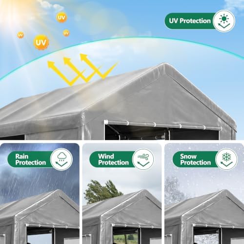 KEIKI 12x20 FT Heavy Duty Carport Canopy, Portable Outdoor Garage,Gray - Image 3