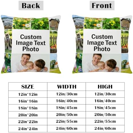 Personalized Cotton Linen Pillow Covers 20x20 Inches Set of 2 Custom Pillowcase with Picture Design Your Own Photo Text Cushion Cover with Hidden Zipper for Home Couch Sofa Livingroom - Image 3
