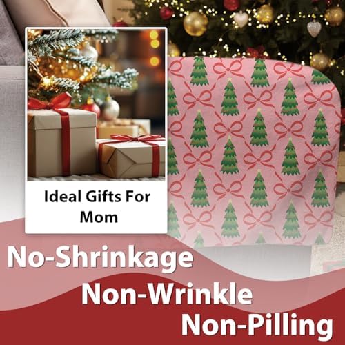 Pink Christmas Tree Bow Flannel Throw Blanket, Xmas Coquette Ribbon - Image 5