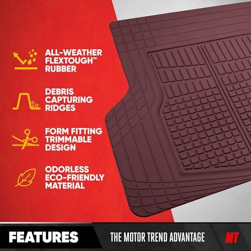Motor Trend FlexTough Contour Liners Deep Dish 3pc Rubber Floor Mats & Trimmable Trunk Liner Cargo Mat - Heavy Duty All Weather Protection Car Mats with Traction Grips Car Accessories (Burgundy)