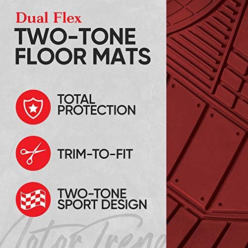 Motor Trend DualFlex™ Rubber Car Floor Mats All Weather Waterproof 4-Piece Sporty Two-Tone Design Car Mats Full Set - Universal Trim-to-Fit Floor Mats for Car, SUV, & Trucks - Car Carpet Protector