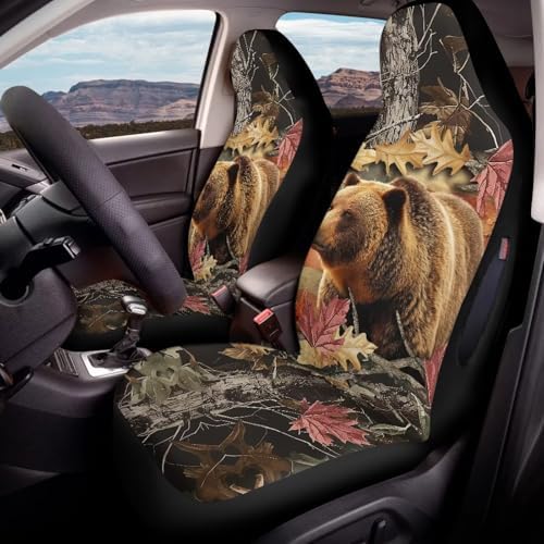 Bulopur Waterproof Car Seat Covers Front Seats Brown Bear Car Seat Cover Protector de Air Bag Compatible Auto Interior Cushion Cover Western Car Accessories Set