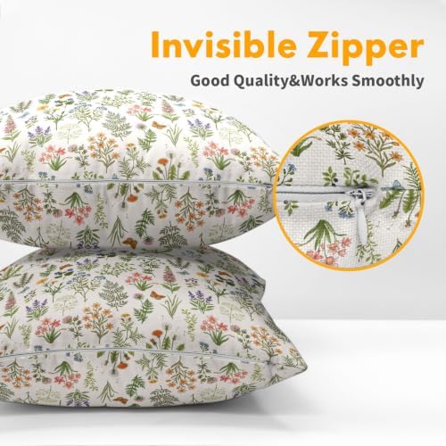 Spring Fern Plant Pillow Covers 18x18 Set of 2 Beige Green Botanical Nature Outdoor Throw Pillows Covers Wild Floral Farmhouse Decorative Farmhouse Cushion Case for Room Couch Sofa - Image 5