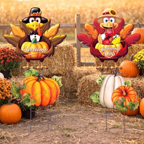 5 Pcs Fall Turkey Yard Stake Metal Thanksgiving Garden Decor - Image 5