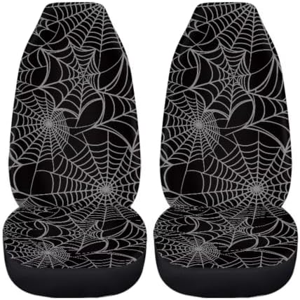 Spider Web Front Seat Covers Set of 2, Soft Stretch Polyester Car Seat Protectors for Front Seats, Universal Fit for Most Cars, SUVs and Sedans