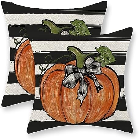 Fall Pillow Covers 20x20 Set of 2 Pumpkin Maple Leaves and Stripes Fall Decor Pillowcase Linen Autumn Thanksgiving Decorative Outdoor Throw Pillow Covers Farmhouse Cushion Case for Couch Home by Gohdiwh