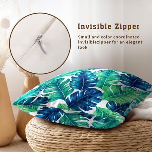 Sweetshow Tropical Leaves Pillow Covers 22x22 Inch Summer Decorative Green Palm Leaf Throw Pillow Covers Set of 2 Soft Cotton Pillow Case Square Cushion Covers for Home Couch Sofa Patio Bedroom - Image 4