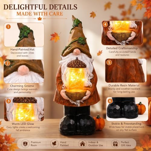 Topadorn Fall Gnome Decor with LED Light, Thanksgiving Tabletop Decoration - Image 4