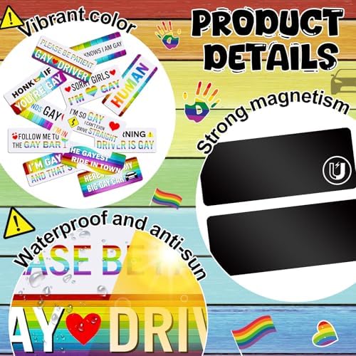 12 Pcs Funny Gay Car Magnets Bumper Prank Rainbow, Minimalist