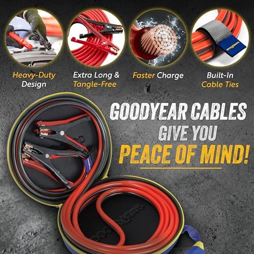 GOODYEAR Heavy Duty Jumper Cables for Car Battery - 4 Gauge Thick Wire, Extra Long 16 ft Booster Cables with Carrying Case for Cars, Trucks, SUVs, Emergency Roadside Kit Car Accessories