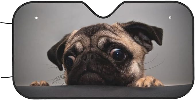 Pug Dog Car Windshield Sunshade Front Window Sun Visor Protector Foldable - Image 9