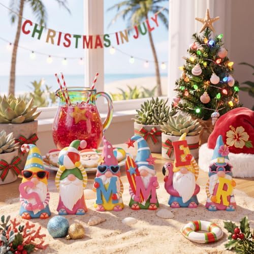 6 Pcs Summer Gnome Figurines Resin Decoration - Image 2