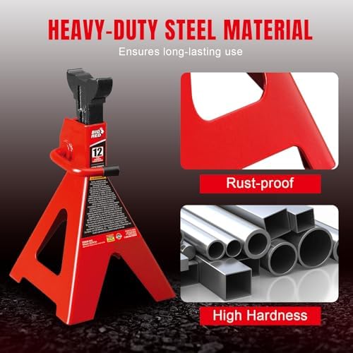 Big RED 12 Ton Jack Stands with Lock Adjustable Height to 28.15'', Fit for Cars, SUVs, and Most Automobiles, Red, 2 Pack - Image 5