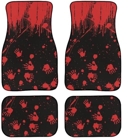Halloween Non Slip Car Mats Set Horrible Gothic Bloody Handprint Splash Carpet Vehicle Floor Mats Car Handprint Halloween Decor Scary Accessories Front Row Floor Mats