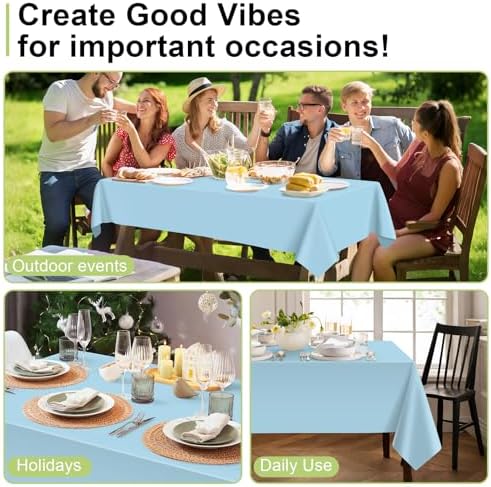 QIKSION 2 Pack Light Blue Plastic Tablecloth, Baby Blue Table Cloth - Image 4