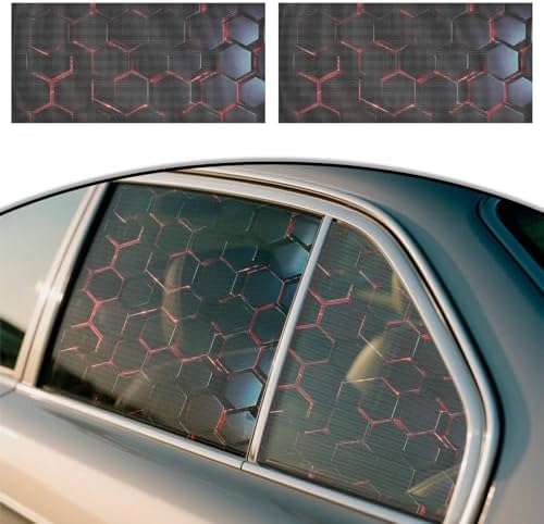 Rear Window Decal, Hexagon Personalized Creative for Side Window Glass, Red Honeycomb Vinyl Sticker 2 Pcs