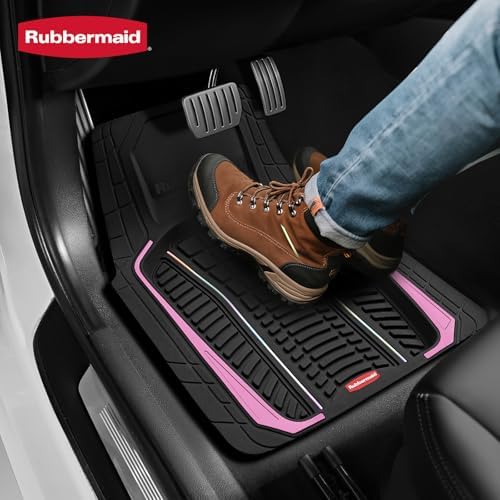 Rubbermaid Car Floor Mats Full Set – Premium All-Weather Car Mat with Brushed Aluminum Inserts, Universal Trim-to-Fit Design, Anti-Slip Backing for Cars, SUVs, Trucks, and Vans