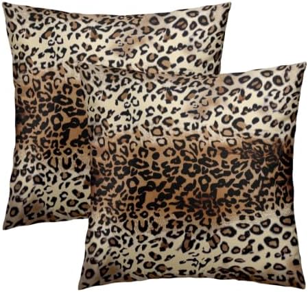Sweetshow Brown Leopard Pillow Cover 12x12 Inches Cheetah Throw Pillows Set of 2 Soft Cotton Leopard Print Decorative Throw Pillow Covers for Home Couch Sofa Bedroom Livingroom by Sweetshow