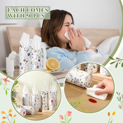 Cinnvoice 20 Pcs Spring Wildflower Car Tissues Cylinder with 3 Ply Facial Tissues Bulk, Wild Floral Round Tissue Boxes Tubes Travel Tissue for Car Cup Holder Home Bathroom Office Accessories - Image 6