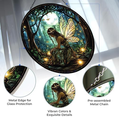 Personalized Boho Fairy and Fireflies Stained Glass Suncatcher Stained Glass Window Hanging Home Decor Garden Halloween Christmas Wedding Housewarming Gifts - Image 3
