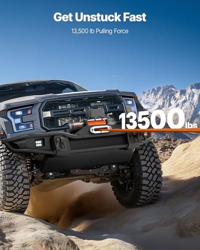 VEVOR Electric Winch 13500lb 12V DC Truck Winch 3/8in x 80ft Synthetic Rope - Image 2