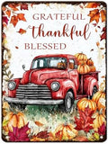 Thanksgiving Day Pumpkin Retro Tin Sign Grateful Thankful Blessed Metal Wall Decor for Studio Mall Living Room Kitchen 12x16Inch by Unknown