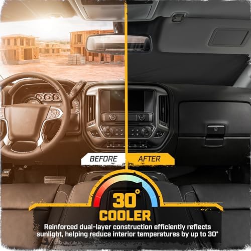 Windshield Sun Shade for Chevy Silverado 3500 2015-2019, Foldable Front Window Sunshade, UV Heat Blocker, Interior Protection Sun Shield, Keeps Truck Cab Cool, Heavy-Duty Truck Accessory - Charcoal