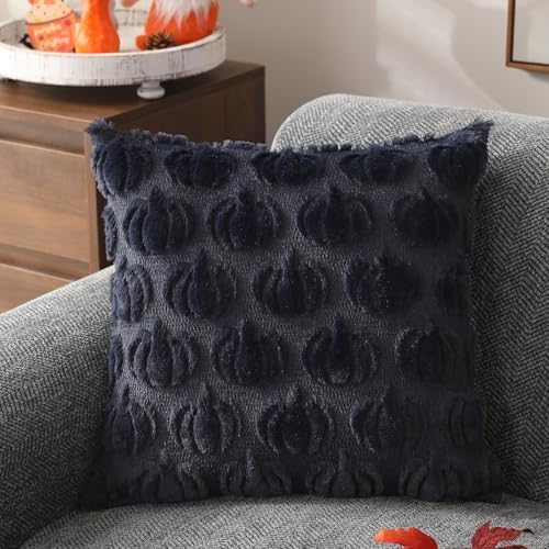 DFXSZ Fall Pillow Covers 20x20 2Pcs Navy Blue Pumpkin Fall Decorations - Image 3
