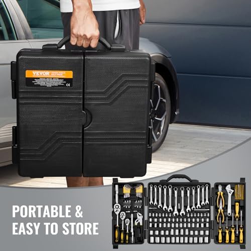 VEVOR Mechanics Tool Set 207 Pieces 1/4" 3/8" 1/2" Drive Sockets -SAE and Metric Mechanic Tool Kit with Bits - Wrenches, Ratchet Handle, Accessories, and Plastic Storage Case - for Automotive Repair - Image 6