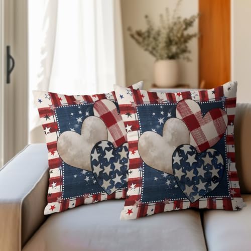 4th of July Pillow Covers 16x16 Set of 2, Patriotic Throw Pillow Covers Independence Memorial Day Pillowcase, Summer Stripes Decorative Fourth of July Cushion Case Couch for Indoor Outdoor Home Decor - Image 3
