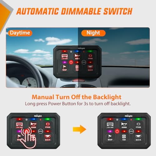 Nilight 6 Gang Switch Panel Red 12V 60A Circuit Control Relay System 4-Mode