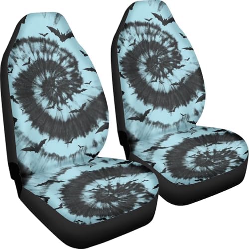 Aqua Black Tie Dye Black Halloween Print Car Seat Cover Colorful Cute Print Front Seat Covers 2 pcs, Vehicle Seat Protector Car Mat Covers, Fit Most Vehicle, Cars, Sedan, Truck, SUV, Van