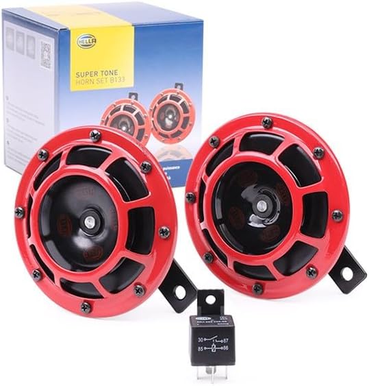 Hella Stark Sound – 109.23.37 – Red Set 12 V High/Low Frequency Hella Super Tone Horn Set B 133, 12 volt