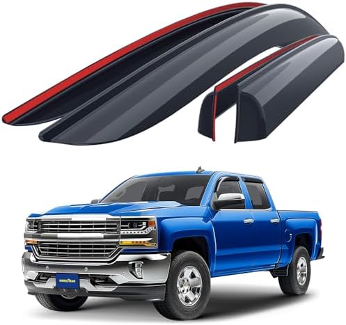 Goodyear Shatterproof Window Deflectors for Chevrolet (Chevy) Silverado/GMC Sierra 2014-2018 Double Cab, Vent Visor,Truck Accessories,Tape-on Rain Guards, Window Visors,Vent Deflector, 4pcs - GY003281