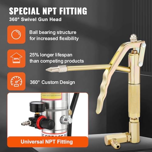VEVOR Grease Pump, 5 Gallon Air Grease Pump with 13 ft High Pressure Hose and Grease Gun, 20L Pneumatic Grease Pump with Wheels, Portable Lubrication Grease Pump - Image 3